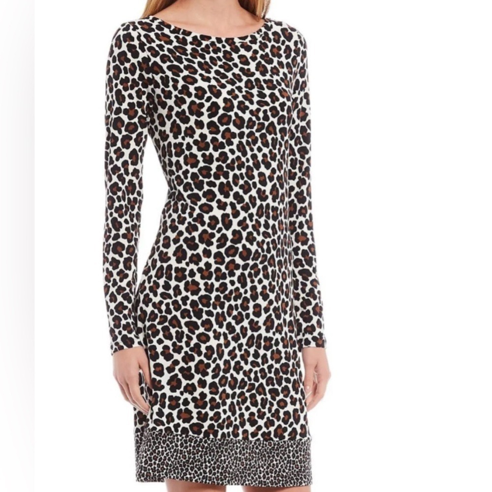 MICHAEL KORS. Leopard-Print Shift Dress. Ultra-elegant Silhouette. Size…